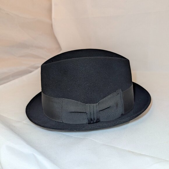 Vintage Adam Black Beaver Fur Felt Fedora Hat - Size 7 1/4 - Picture 1 of 8